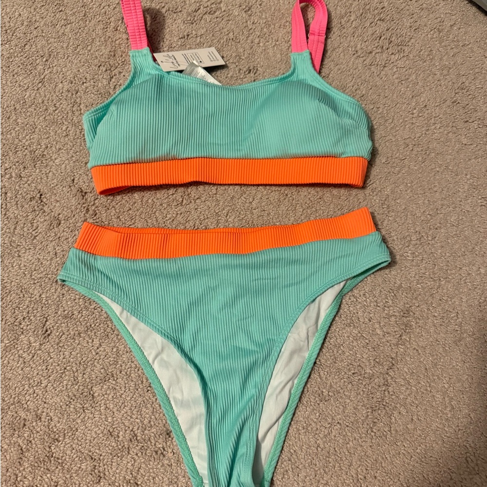 Cupshe Aqua and Orange Bikini Set